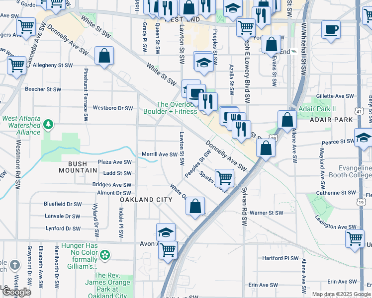 map of restaurants, bars, coffee shops, grocery stores, and more near 956 Lawton Street Southwest in Atlanta