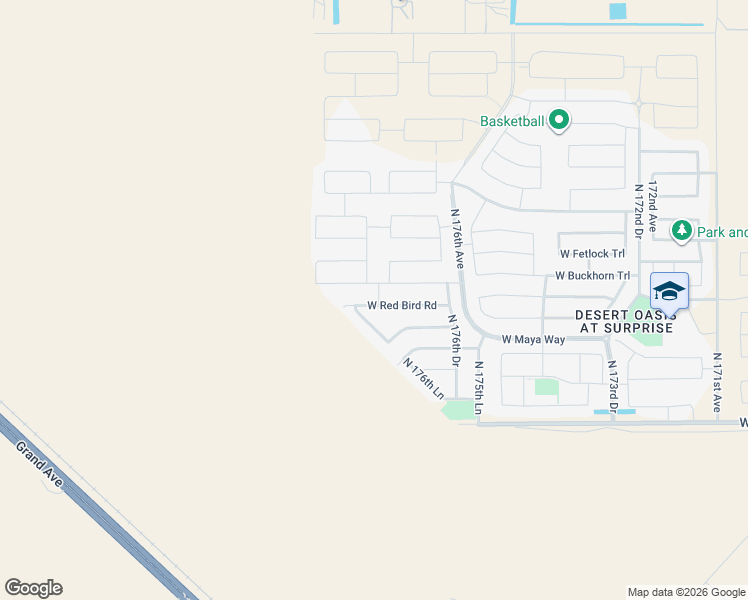 map of restaurants, bars, coffee shops, grocery stores, and more near 17762 West Red Bird Road in Surprise