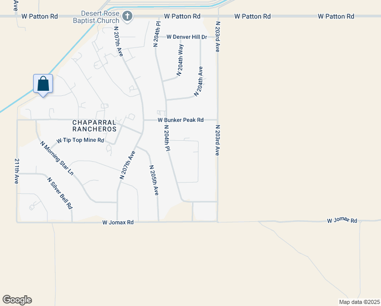 map of restaurants, bars, coffee shops, grocery stores, and more near 27038 North 204th Avenue in Wittmann