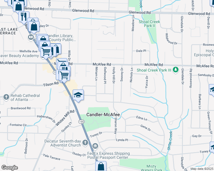 map of restaurants, bars, coffee shops, grocery stores, and more near 2090 Dellwood Place in Decatur