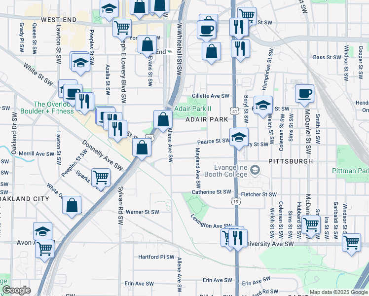 map of restaurants, bars, coffee shops, grocery stores, and more near 756 Pearce St SW in Atlanta