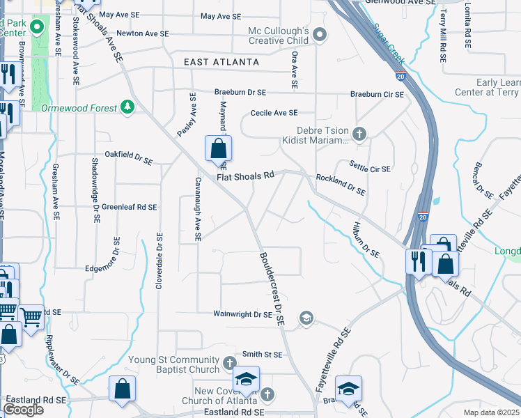 map of restaurants, bars, coffee shops, grocery stores, and more near 929 Stallings Avenue Southeast in Atlanta