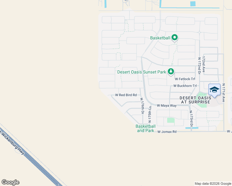 map of restaurants, bars, coffee shops, grocery stores, and more near 17762 West Red Bird Road in Surprise