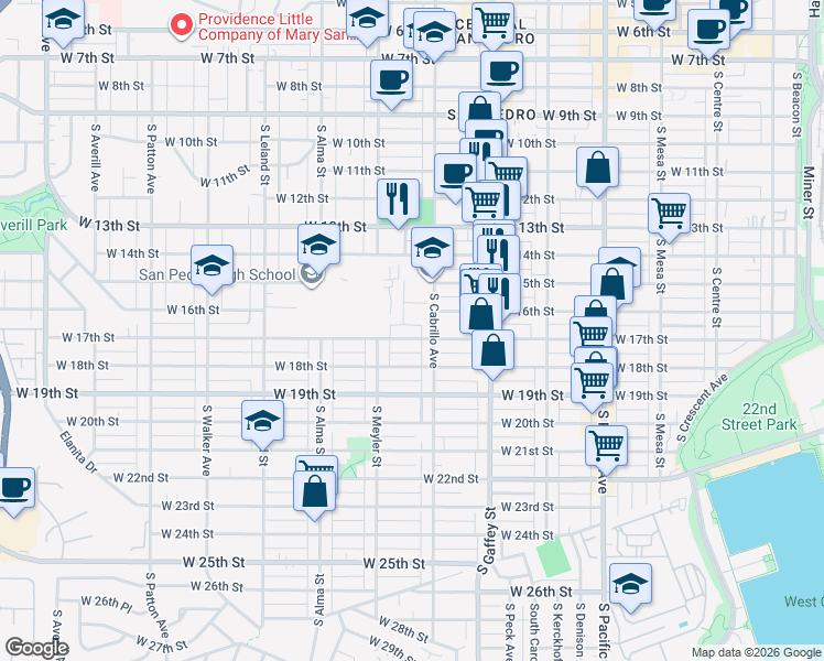 map of restaurants, bars, coffee shops, grocery stores, and more near 834 West 17th Street in Los Angeles