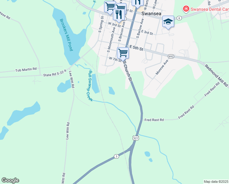 map of restaurants, bars, coffee shops, grocery stores, and more near 896 South Church Street in Swansea