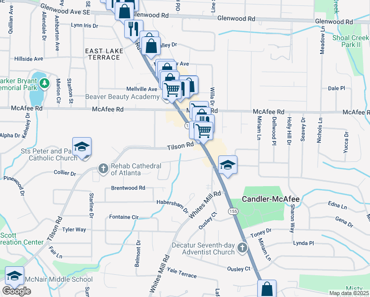 map of restaurants, bars, coffee shops, grocery stores, and more near 2775 Tilson Road in Decatur
