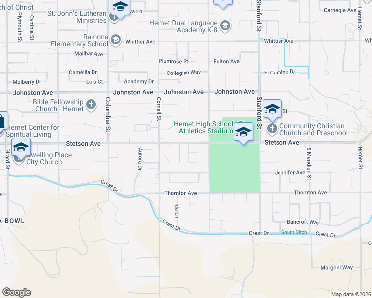 map of restaurants, bars, coffee shops, grocery stores, and more near 27031 Val Deane Way in Hemet
