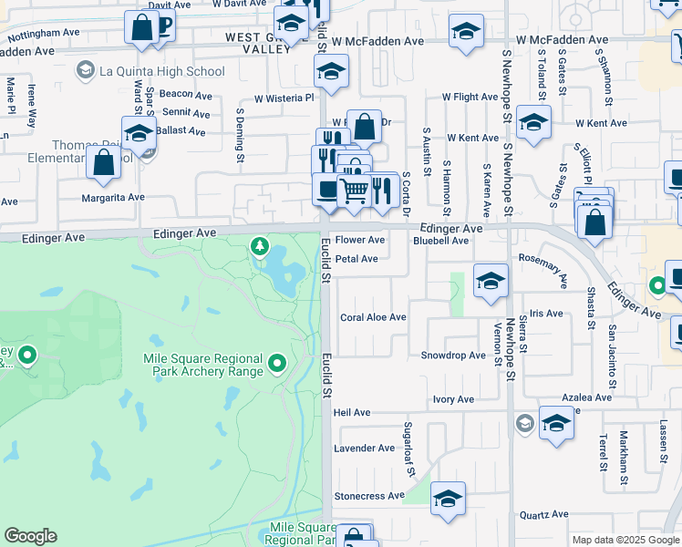 map of restaurants, bars, coffee shops, grocery stores, and more near 11077 Bellflower Avenue in Fountain Valley