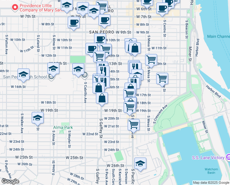 map of restaurants, bars, coffee shops, grocery stores, and more near 1634 South Grand Avenue in Los Angeles