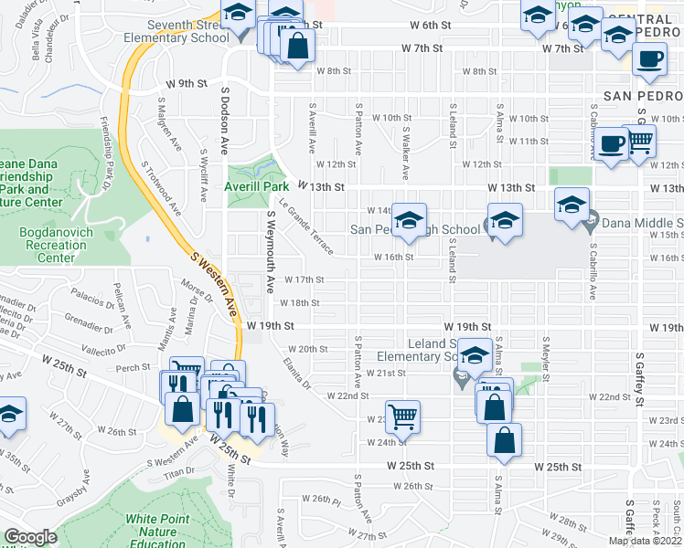 map of restaurants, bars, coffee shops, grocery stores, and more near 1334 West 17th Street in Los Angeles