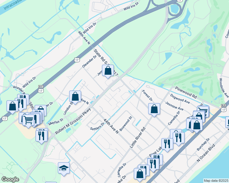 map of restaurants, bars, coffee shops, grocery stores, and more near 986 Antilles Court in Myrtle Beach