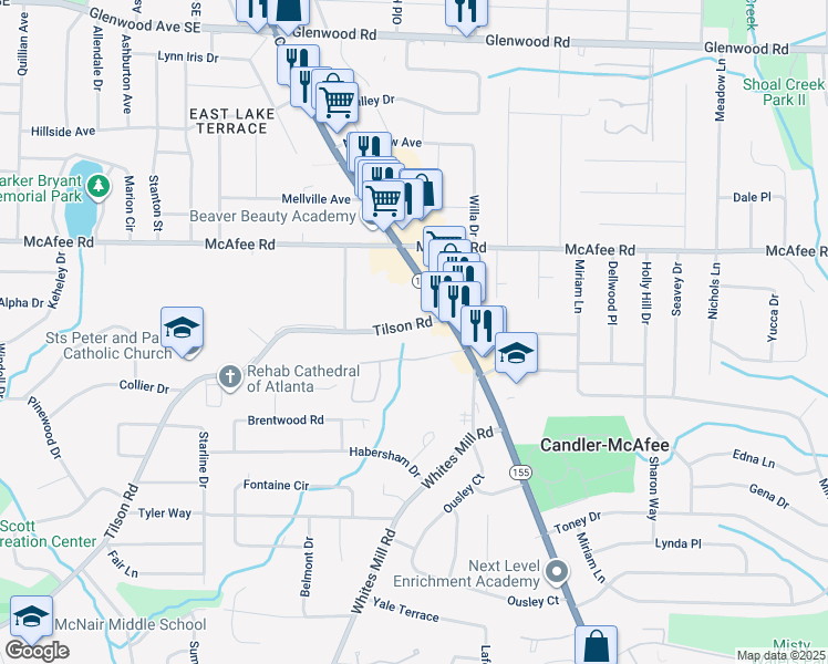 map of restaurants, bars, coffee shops, grocery stores, and more near 2775 Tilson Road in Decatur