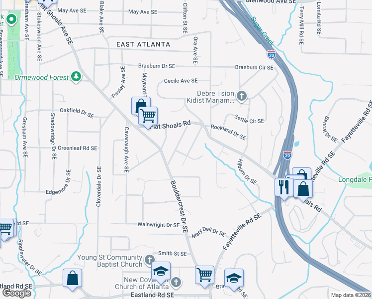 map of restaurants, bars, coffee shops, grocery stores, and more near 924 Paoli Avenue Southeast in Atlanta