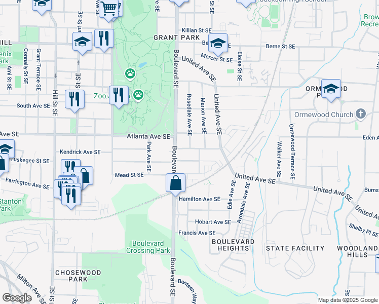 map of restaurants, bars, coffee shops, grocery stores, and more near 625 Home Avenue Southeast in Atlanta