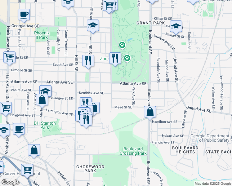 map of restaurants, bars, coffee shops, grocery stores, and more near 934 Cherokee Avenue Southeast in Atlanta