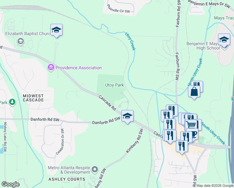 map of restaurants, bars, coffee shops, grocery stores, and more near 220 Beracah Walk in Atlanta