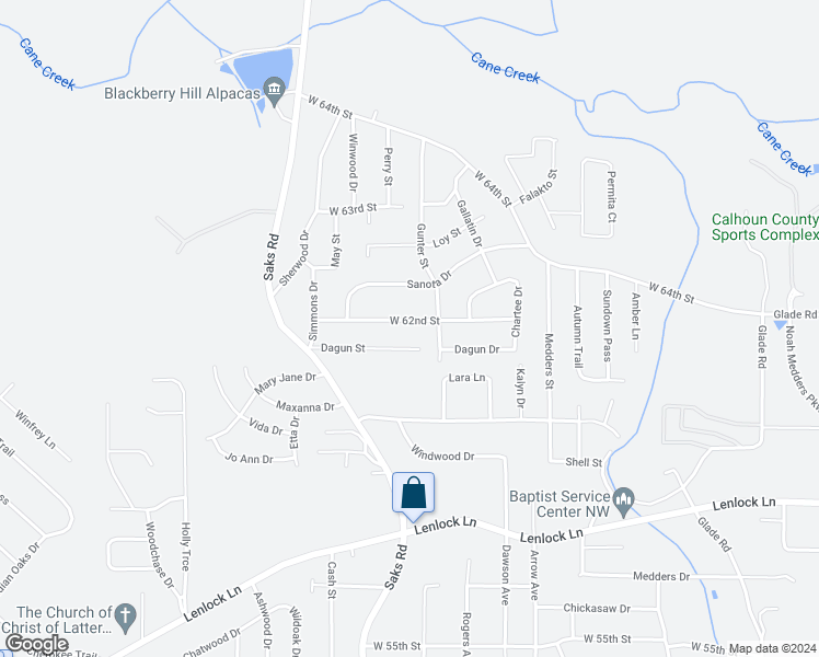 map of restaurants, bars, coffee shops, grocery stores, and more near 712 West 62nd Street in Anniston