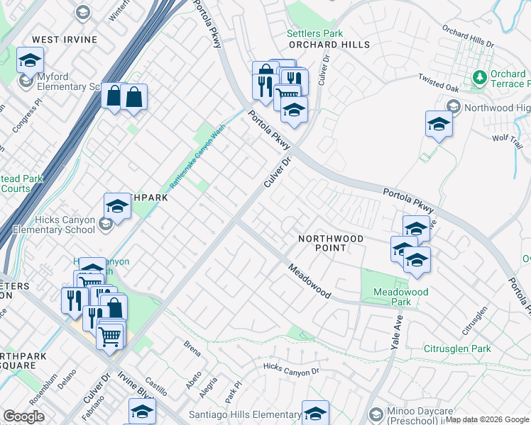 map of restaurants, bars, coffee shops, grocery stores, and more near 905 Somerville in Irvine