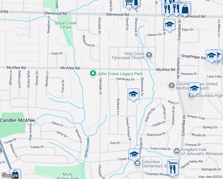 map of restaurants, bars, coffee shops, grocery stores, and more near 2089 Rosewood Road in Decatur