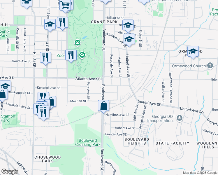 map of restaurants, bars, coffee shops, grocery stores, and more near 613 Home Avenue Southeast in Atlanta