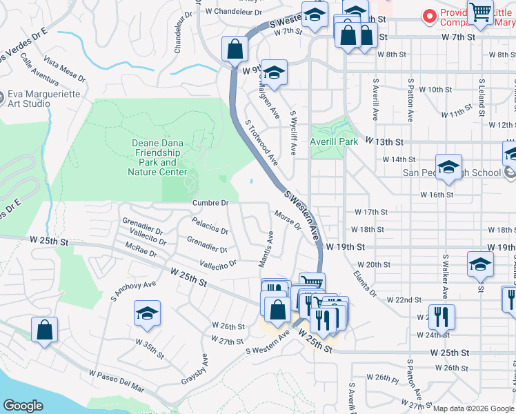 map of restaurants, bars, coffee shops, grocery stores, and more near 1717 Cumbre Drive in Los Angeles