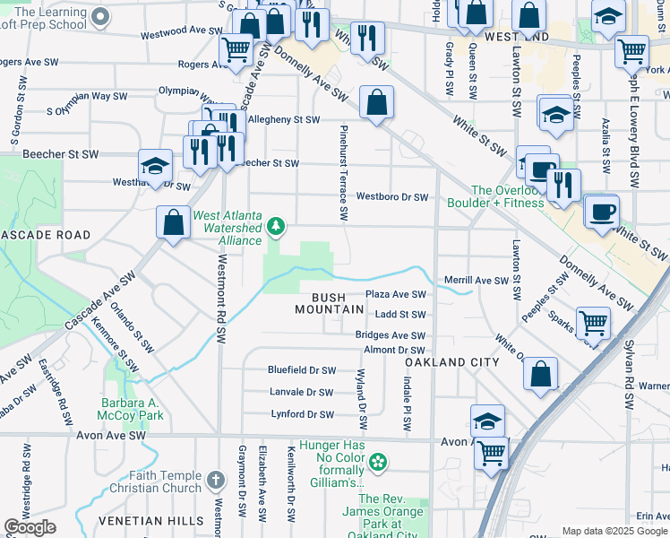 map of restaurants, bars, coffee shops, grocery stores, and more near 1354 Montreat Avenue Southwest in Atlanta