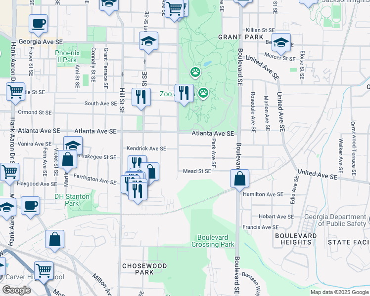 map of restaurants, bars, coffee shops, grocery stores, and more near 934 Cherokee Avenue Southeast in Atlanta