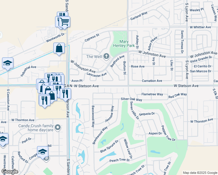 map of restaurants, bars, coffee shops, grocery stores, and more near 1107 Checkerberry Court in Hemet
