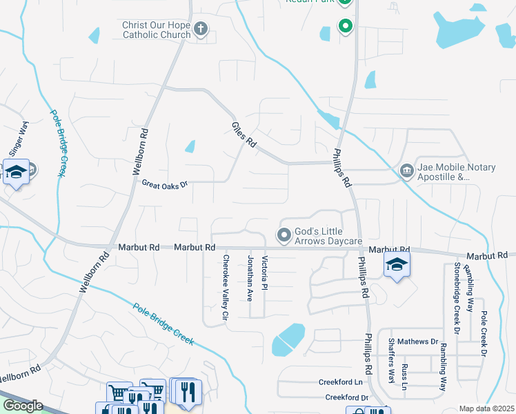map of restaurants, bars, coffee shops, grocery stores, and more near 2086 Lown Farm Lane in Lithonia