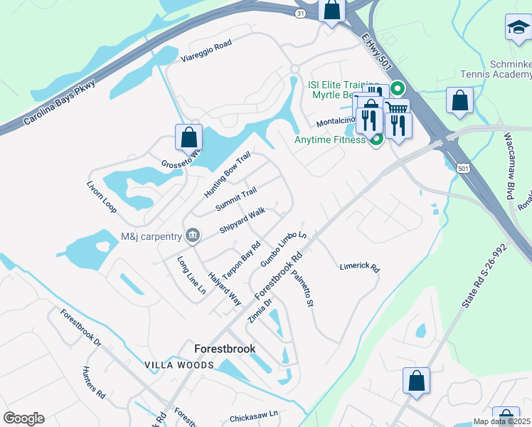 map of restaurants, bars, coffee shops, grocery stores, and more near 4041 Shipyard Walk in Myrtle Beach