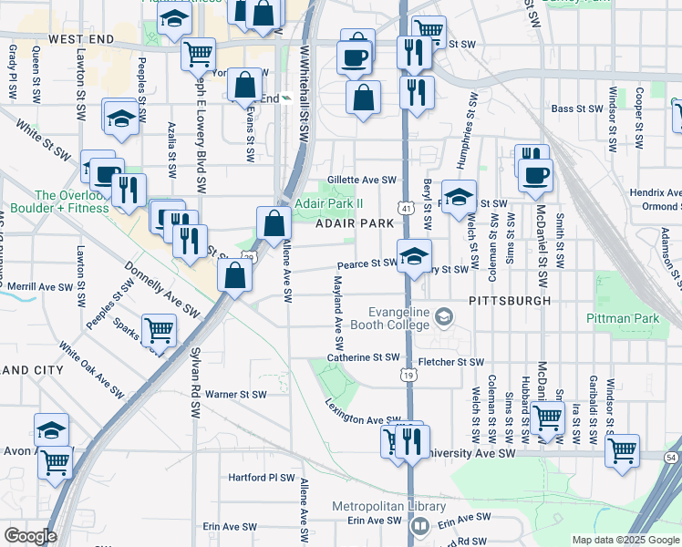 map of restaurants, bars, coffee shops, grocery stores, and more near 942 Mayland Avenue Southwest in Atlanta