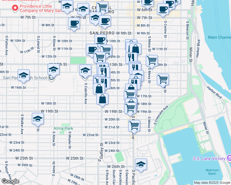 map of restaurants, bars, coffee shops, grocery stores, and more near 1634 South Grand Avenue in Los Angeles