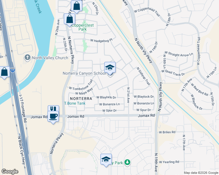 map of restaurants, bars, coffee shops, grocery stores, and more near 27007 North 22nd Drive in Phoenix