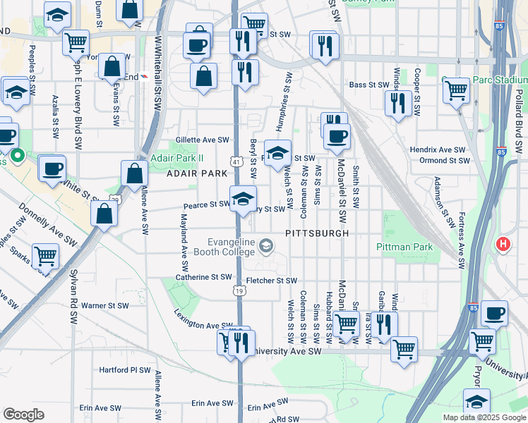 map of restaurants, bars, coffee shops, grocery stores, and more near 568 Mary Street Southwest in Atlanta