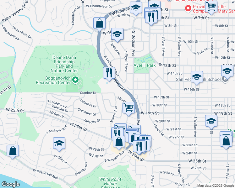 map of restaurants, bars, coffee shops, grocery stores, and more near 1700 Mantis Avenue in Los Angeles