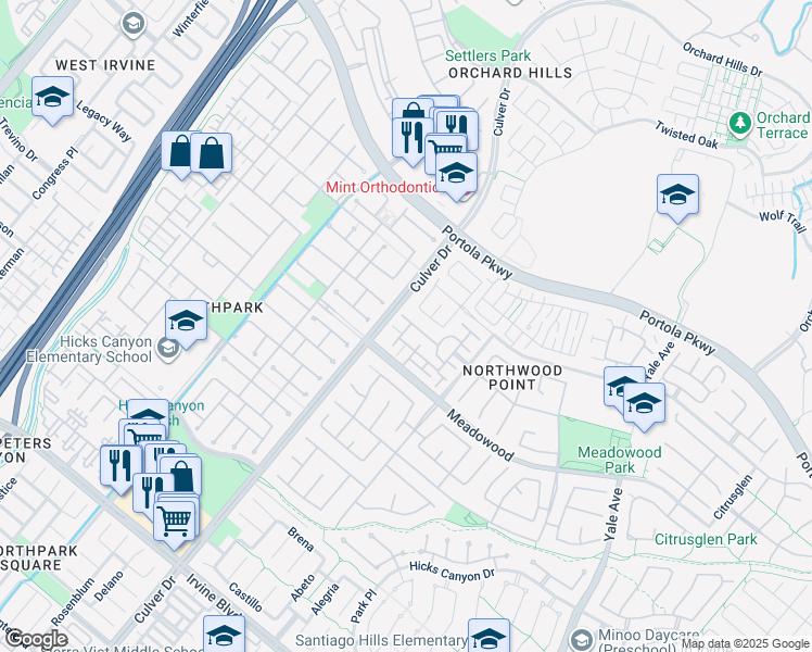map of restaurants, bars, coffee shops, grocery stores, and more near 915 Somerville in Irvine