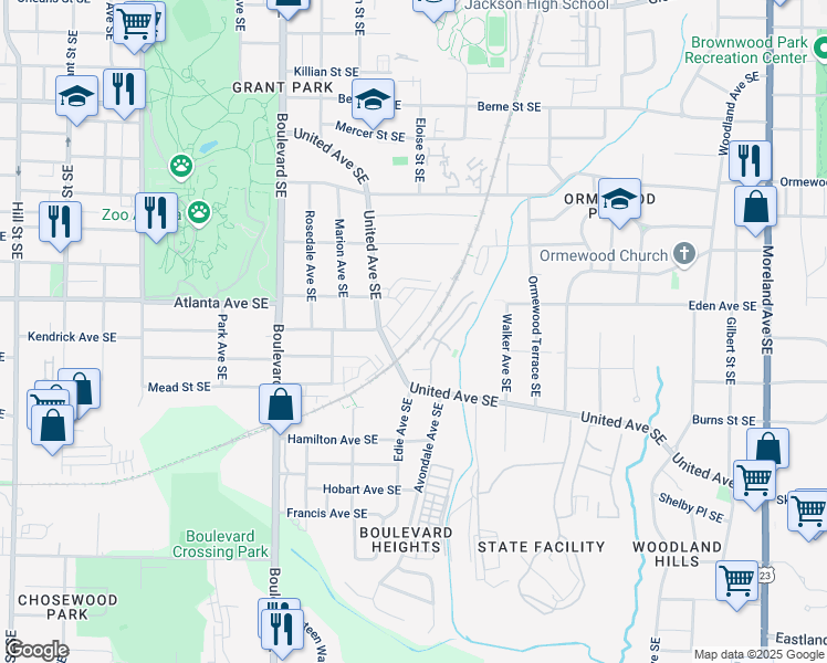 map of restaurants, bars, coffee shops, grocery stores, and more near 807 Commonwealth Avenue Southeast in Atlanta