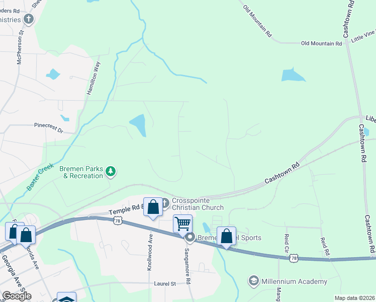 map of restaurants, bars, coffee shops, grocery stores, and more near 581 Charlotte Lane in Bremen
