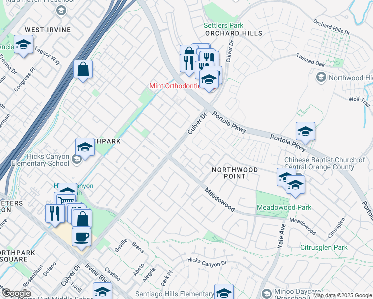 map of restaurants, bars, coffee shops, grocery stores, and more near 807 Yorkshire in Irvine