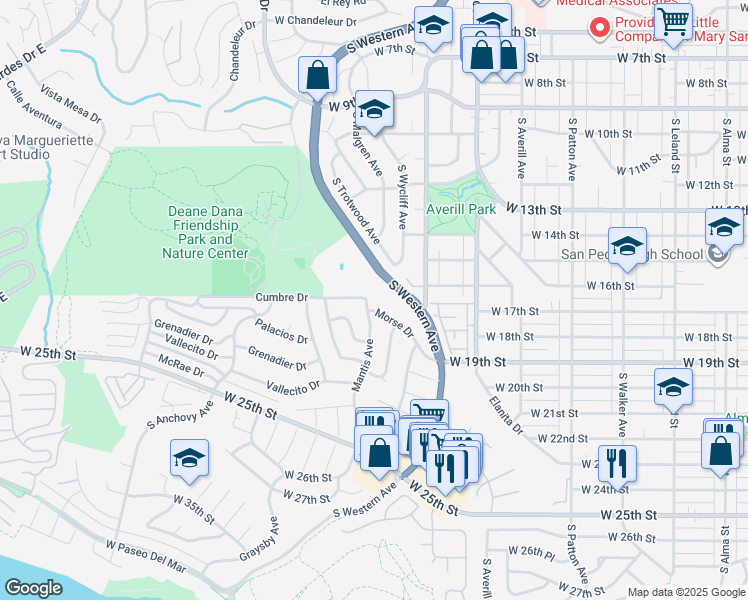 map of restaurants, bars, coffee shops, grocery stores, and more near 1700 Mantis Avenue in Los Angeles