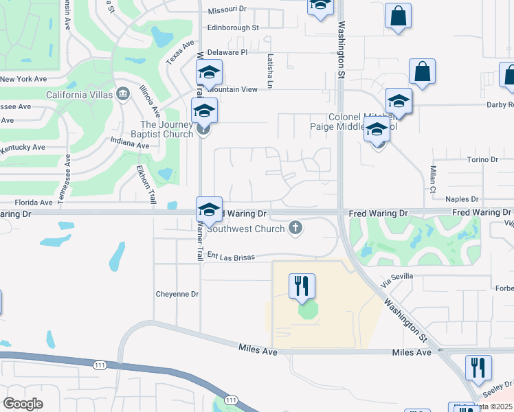 map of restaurants, bars, coffee shops, grocery stores, and more near 77707 Cll Las Brisas South in Palm Desert