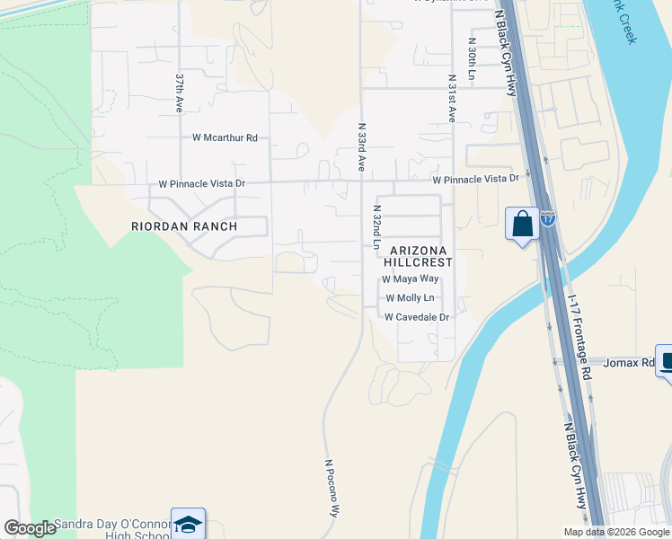 map of restaurants, bars, coffee shops, grocery stores, and more near 26838 North 33rd Avenue in Phoenix