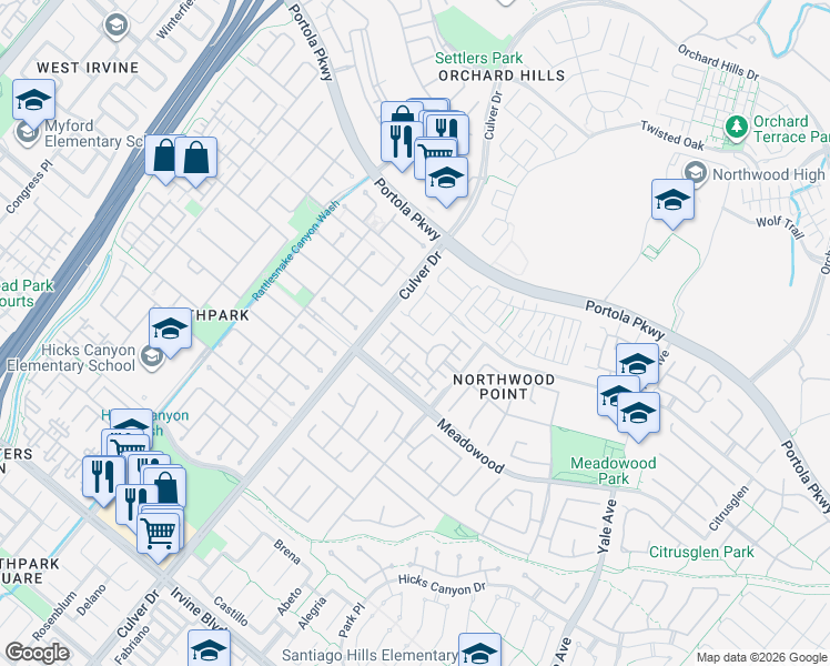map of restaurants, bars, coffee shops, grocery stores, and more near 829 Yorkshire in Irvine