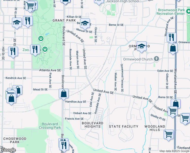 map of restaurants, bars, coffee shops, grocery stores, and more near 817 Commonwealth Avenue Southeast in Atlanta