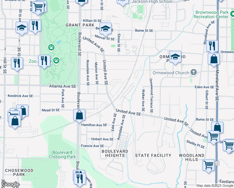 map of restaurants, bars, coffee shops, grocery stores, and more near 807 Commonwealth Avenue Southeast in Atlanta