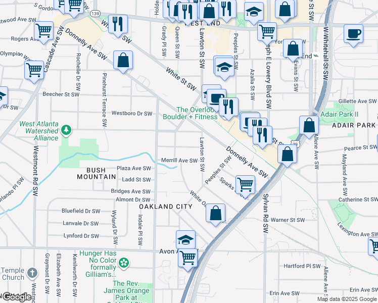 map of restaurants, bars, coffee shops, grocery stores, and more near 1121 Merrill Avenue Southwest in Atlanta