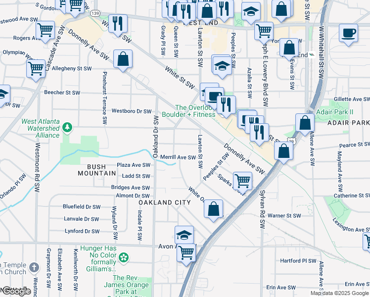 map of restaurants, bars, coffee shops, grocery stores, and more near 1126 Montreat Avenue Southwest in Atlanta