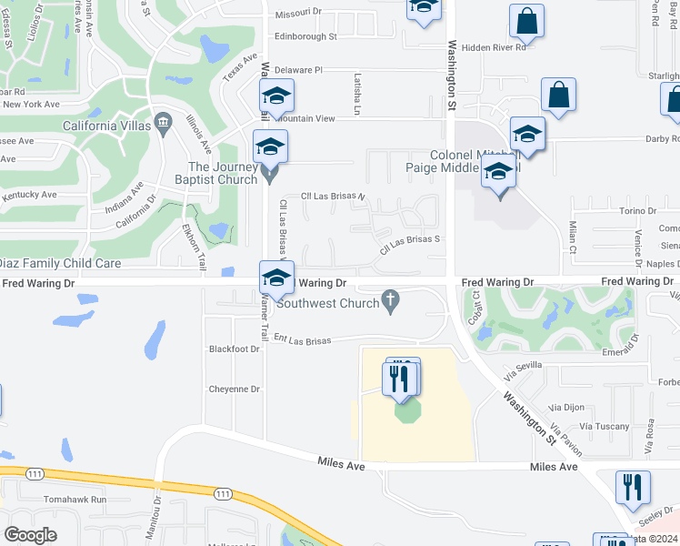 map of restaurants, bars, coffee shops, grocery stores, and more near 77707 Cll Las Brisas South in Palm Desert
