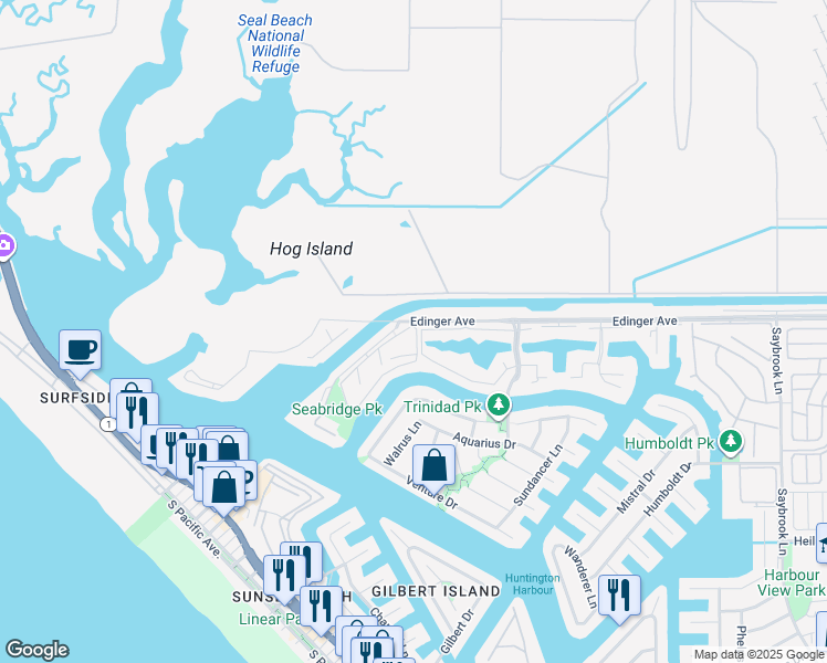 map of restaurants, bars, coffee shops, grocery stores, and more near 3408 Sparkler Drive in Huntington Beach