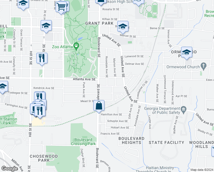 map of restaurants, bars, coffee shops, grocery stores, and more near 625 Home Avenue Southeast in Atlanta